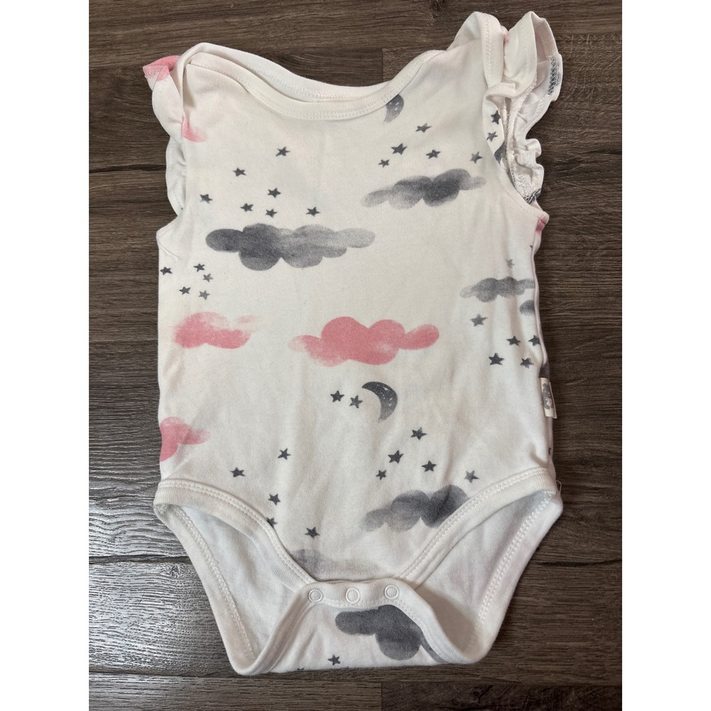 Rabbit + Bear Baby Girl Organic Cotton‎ Flutter Sleeve Bodysuit Cloud Star Print